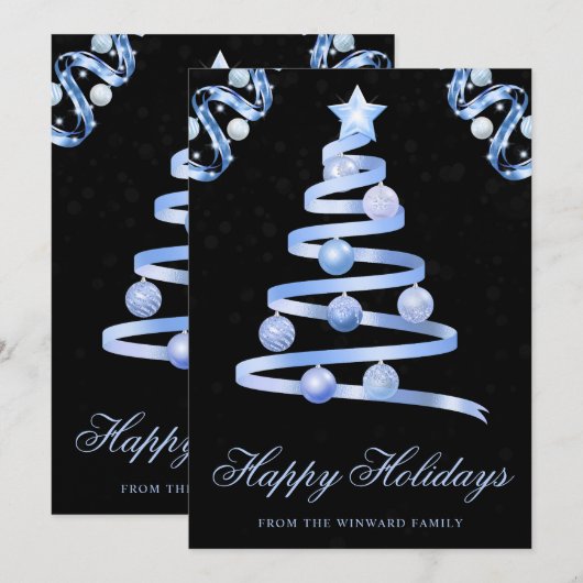 エレガントなベビーブルーのスパークリーリボン ツリー クリスマス (正面/裏面)