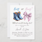 エレガントなベビーブーツかリボン 男の子？女の子？性別発表 招待状 (正面)