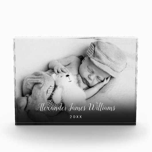 エレガントなベビー写真スクリプト名の記念品 フォトブロック (正面)