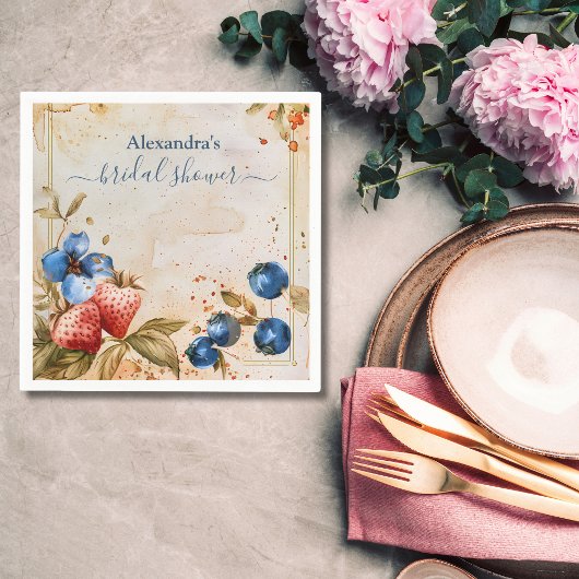 エレガントなベリー スウィート ストロベリー ブライズ シャワー スタンダードカクテルナプキン