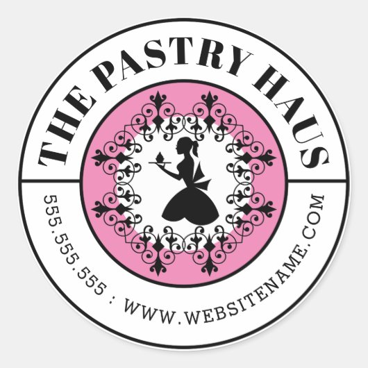 エレガントなベーカーのシルエット曲線テキスト ラウンドシール (正面)