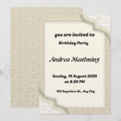 エレガントなベージュのイスラム幾何学模様の誕生日 招待状 (正面/裏面)