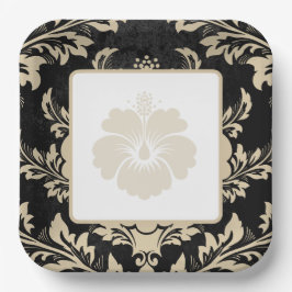 エレガントなベージュのダマスク柄 クリスマスカスタムペーパープレート ペーパープレート