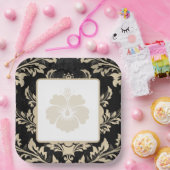 エレガントなベージュのダマスク柄 クリスマスカスタム ペーパープレート (パーティー)