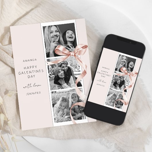 エレガントなベージュのボウ3写真ガレンティンズデーカード シーズンカード