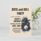 エレガントなベージュのロック＆ロールパーティー招待状 招待状 (スタンド正面)