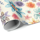 エレガントなベージュの植物園の花 ラッピングペーパー (ロールコーナー)