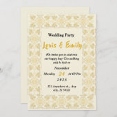 エレガントなベージュの結婚式 装飾 ゴールドの花枠 招待状 (正面/裏面)