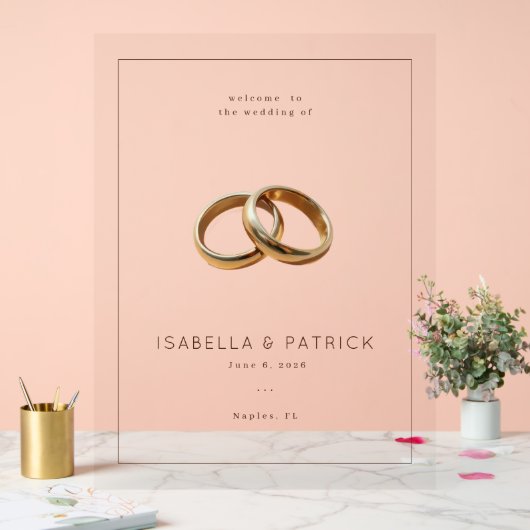 エレガントなベージュの結婚指輪 アクリルサイン (ウェディング)