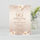 エレガントなベージュの花々 90歳の誕生日 招待状 (スタンド正面)