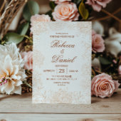エレガントなベージュの花のラインアートの結婚式のミニマルなデザイン 招待状
