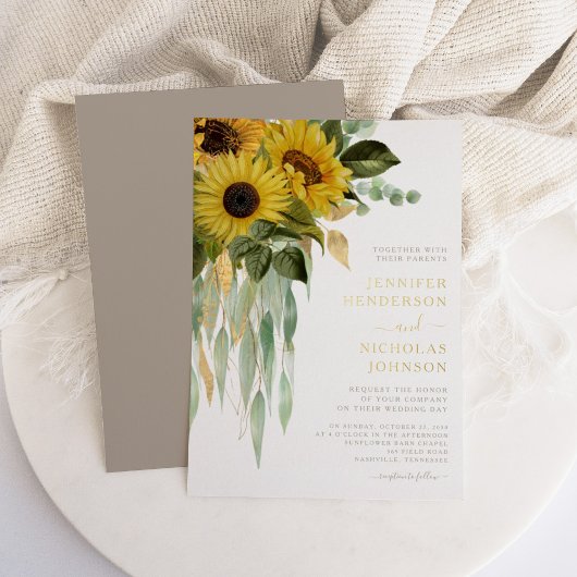 エレガントなベージュの花嫁金色 箔招待状