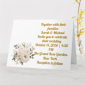 エレガントなベージュの花柄結婚式招待状テンプレート カード (黄色い花)