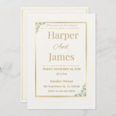 エレガントなベージュの花柄結婚式招待状テンプレート 招待状 (正面/裏面)