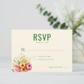エレガントなベージュの花柄RSVP 出欠カード (スタンド正面)