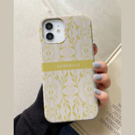 エレガントなベージュグリーンの花柄のオーダーメイド Case-Mate iPhone 14ケース