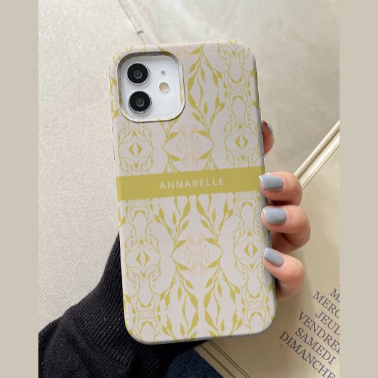 エレガントなベージュグリーンの花柄のオーダーメイド Case-Mate iPhoneケース