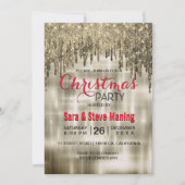 エレガントなベージュゴールドのドリッピンググリッタークリスマス 招待状 (正面)