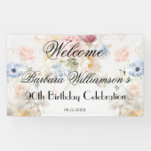 エレガントなペイントのバラの花 90歳の誕生日ウェルカム 横断幕 (横)
