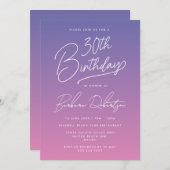 エレガントなペリウィンクルパープルのガーリーな 30歳の誕生日 招待状 (正面/裏面)