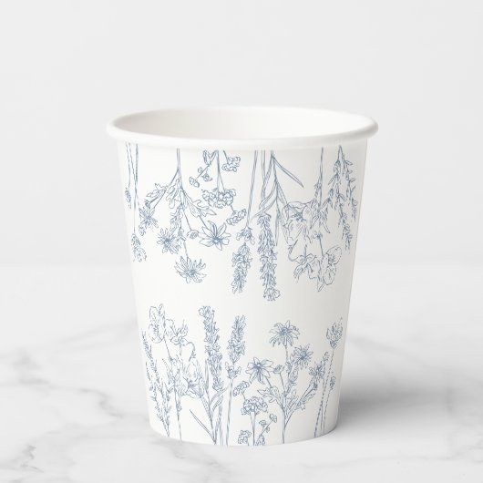エレガントなペリウィンクルブルーのワイルドフラワーの花嫁シャワー 紙コップ (裏面)