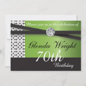 エレガントなペリドットとブラックの誕生日パーティー 招待状 (正面)