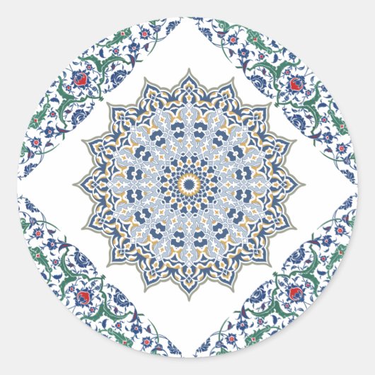 エレガントなペルシャンブルーアラベスクオリエンタルデコレーション ラウンドシール (正面)
