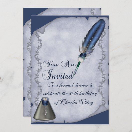 エレガントなペンとインク壺 招待状 (正面/裏面)