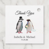 エレガントなペンギンのカップル 結婚式のお礼 フェイバータグ (裏面)