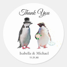 エレガントなペンギンカップル 結婚式の感謝