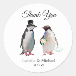 エレガントなペンギンカップル 結婚式の感謝 ラウンドシール