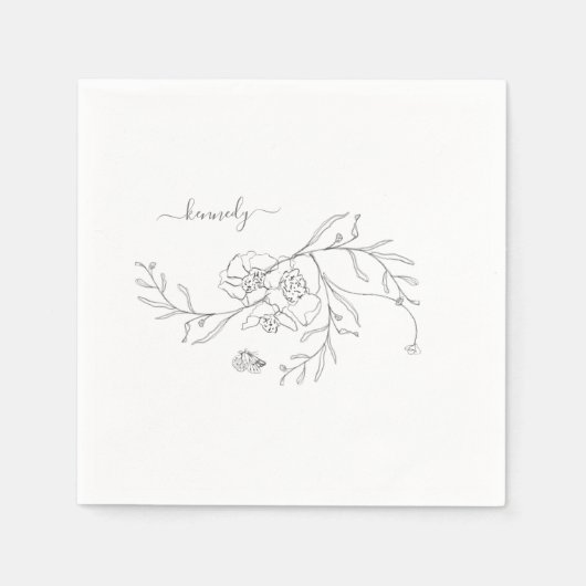 エレガントなペンシル フローラル カスタム カクテル スタンダードカクテルナプキン (正面)