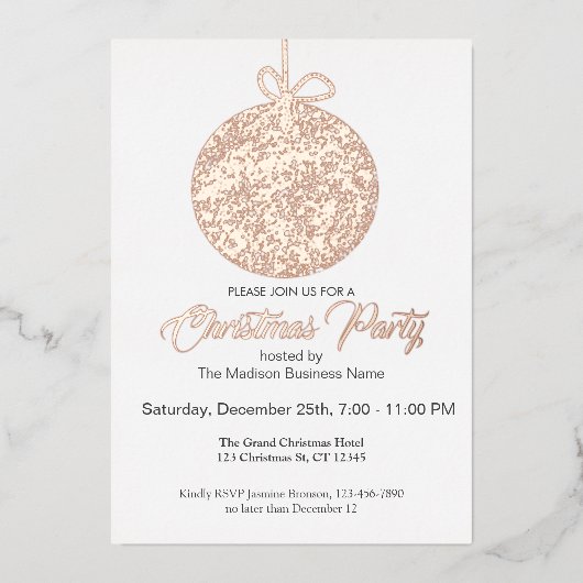 エレガントなホイルオーナメント クリスマスパーティー招待状 箔シーズンカード (正面)