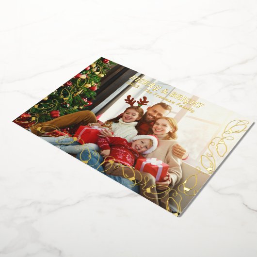 エレガントなホイルクリスマス ライトのフォトカード 箔シーズンカード (回転した状態)