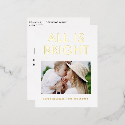 エレガントなホイル1枚の写真 現代のホイルを使用したホリデーポストカード 箔シーズンポストカード (正面/裏面)