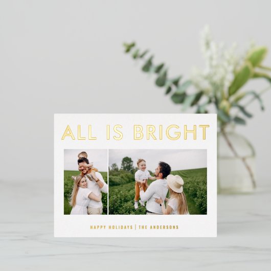 エレガントなホイル2写真モダンホイルホリデーポストカード 箔シーズンポストカード (立ち正面)