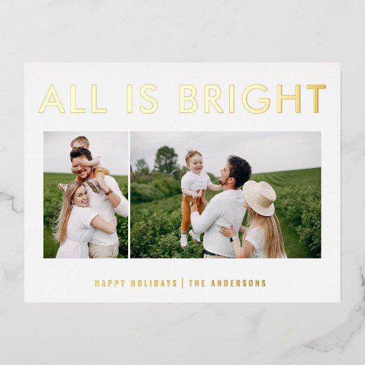 エレガントなホイル2写真モダンホイルホリデーポストカード 箔シーズンポストカード (正面)