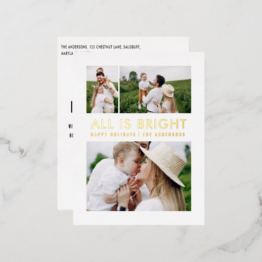 エレガントなホイル3枚の写真 現代 箔シーズンポストカード (正面/裏面)