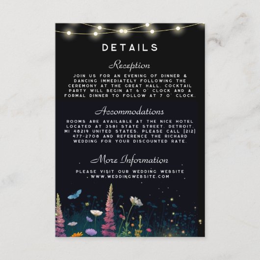 エレガントなホタルのラスティックウェディング招待状 エンクロージャーカード (正面)