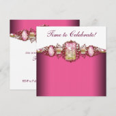 エレガントなホットピンクとゴールドの誕生日パーティー 招待状 (正面/裏面)