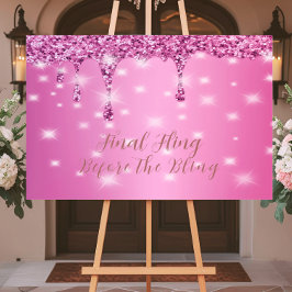 エレガントなホットピンクのグリッター ドリップ バチェロレッテ アクリルサイン