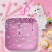 エレガントなホットピンクのグリッター ドリップ ペーパープレート (パーティー)