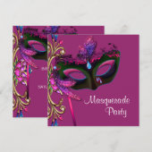 エレガントなホットピンクのマスカレードパーティー 招待状 (正面/裏面)