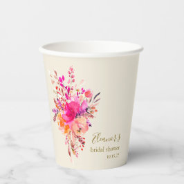 エレガントなホットピンクの花のブライダルシャワーオーダーメイド 紙コップ