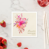 エレガントなホットピンクの花のブライダルシャワー カスタム スタンダードカクテルナプキン (インサイチュ)