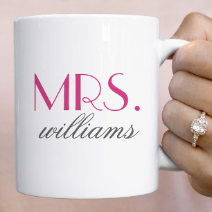 エレガントなホットピンクの花嫁Mrs. モノグラム コーヒーマグカップ