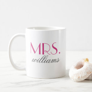 エレガントなホットピンクの花嫁Mrs. モノグラム コーヒーマグカップ