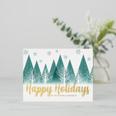 エレガントなホリデーシーズンの緑の木のカスタムゴールド 箔シーズンポストカード (立ち正面)