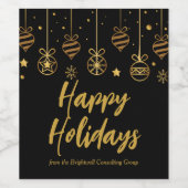 エレガントなホリデーシーズン ブラックゴールド カスタムビジネス ワインラベル (シングルラベル)