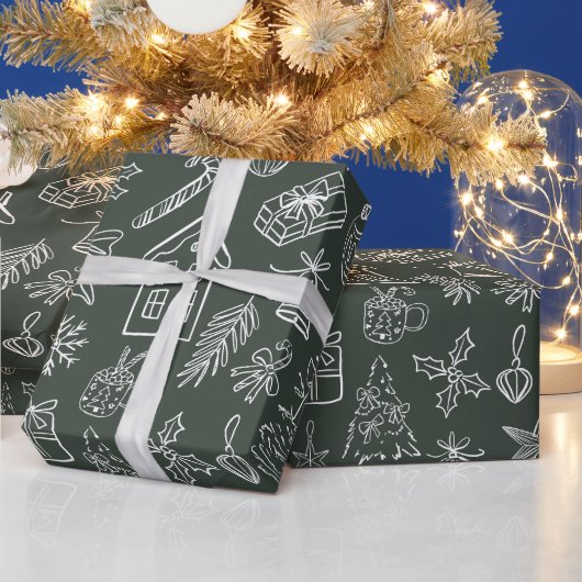 エレガントなホリデードゥードル包装紙 ラッピングペーパー (クリスマス)